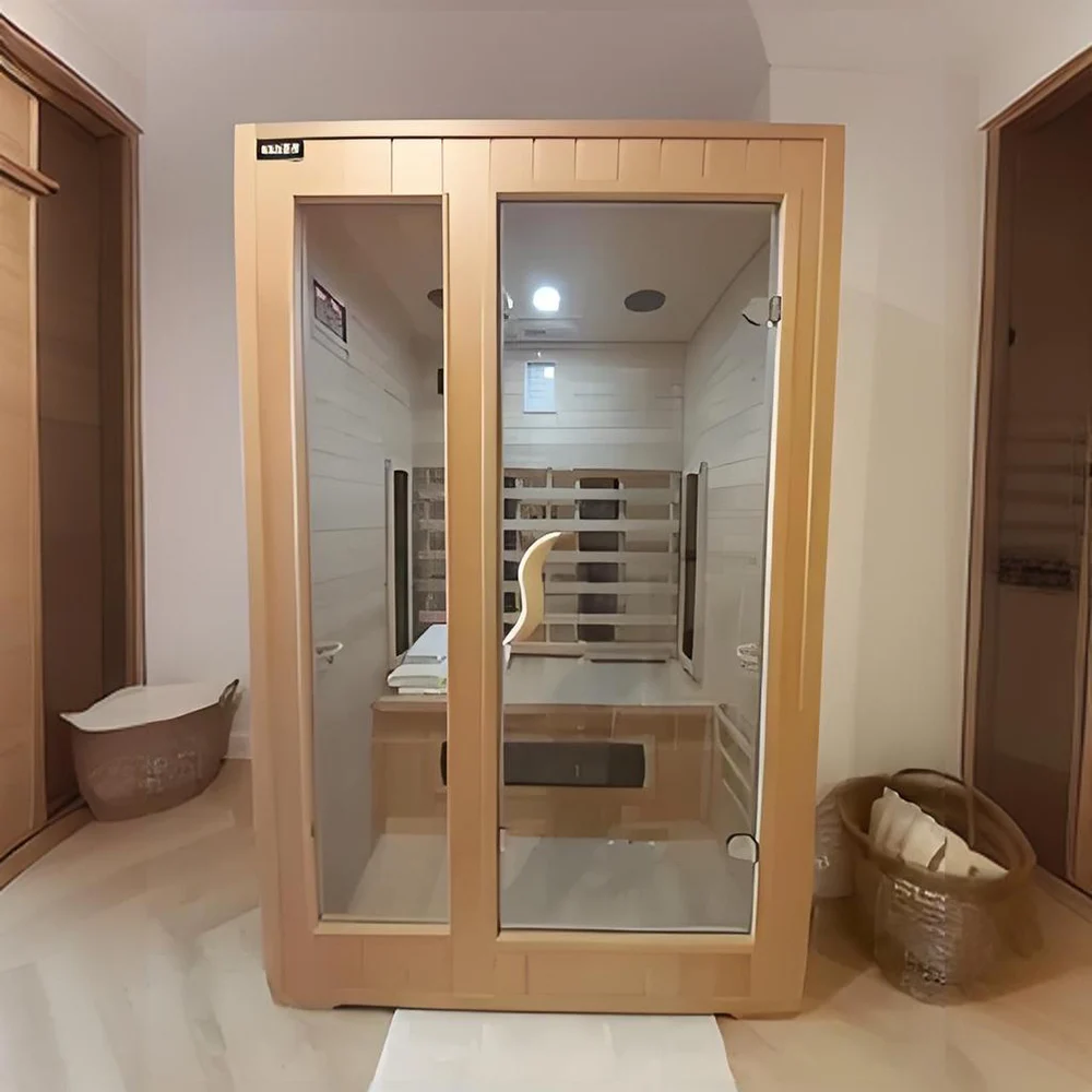 Personnalisation. Sauna intérieure à infrarouge lointain en bois de sapin pour deux personnes pour le bain de vapeur
