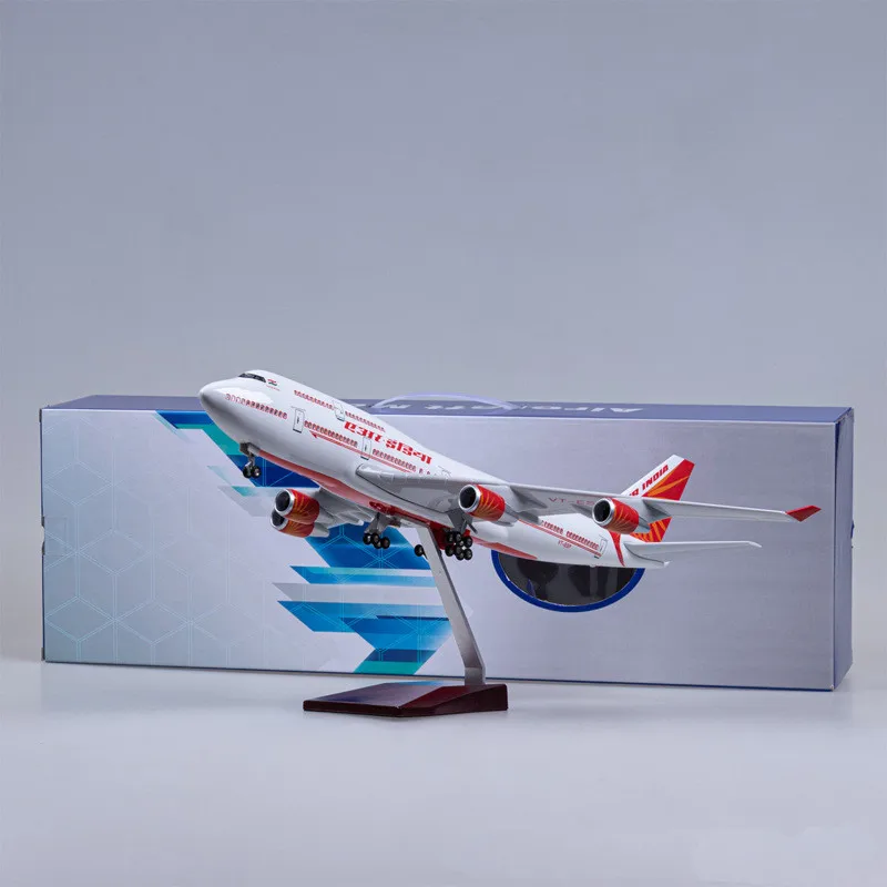 

47CM 1:160 Scale Diecast Model India Airlines Boeing 747 Resin Airplane Airbus With Light And Wheels Toy Collection Display Gift