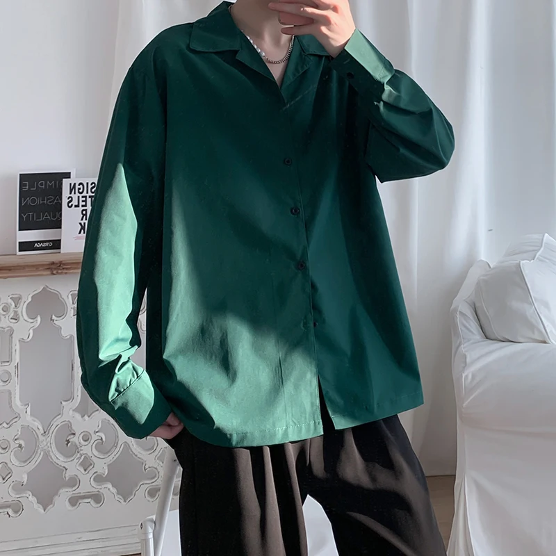 

2023 New High-quality Long Sleeve Clothing for Men Retro Solid Spring Chiffon Loose Blouse Casual Korean Fashion Shirt Tops Y141