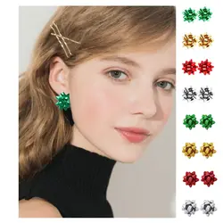 1Pair Wrap Bow Stud Earrings Creative Xmas Star Lace Ribbon Earrings Girls Gifts