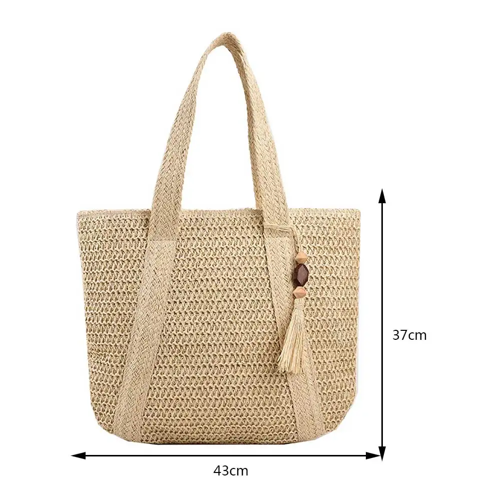 Elegant Ladies Straw Woven Handbag Women Holiday Beach Commute Casual Tote Top-Handle Bags Fashion Retro Shoulder Bags