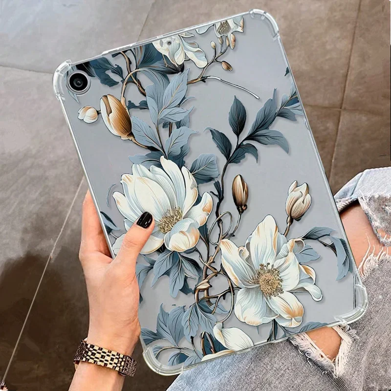 

For Ipad Air 5 4 10th 10.9 Case New ipad air 11 Pro 11 10.5 9.7 Cover 10.2 7th 8th 9th Gen Blue Leaf Flower Branch Painted Shell