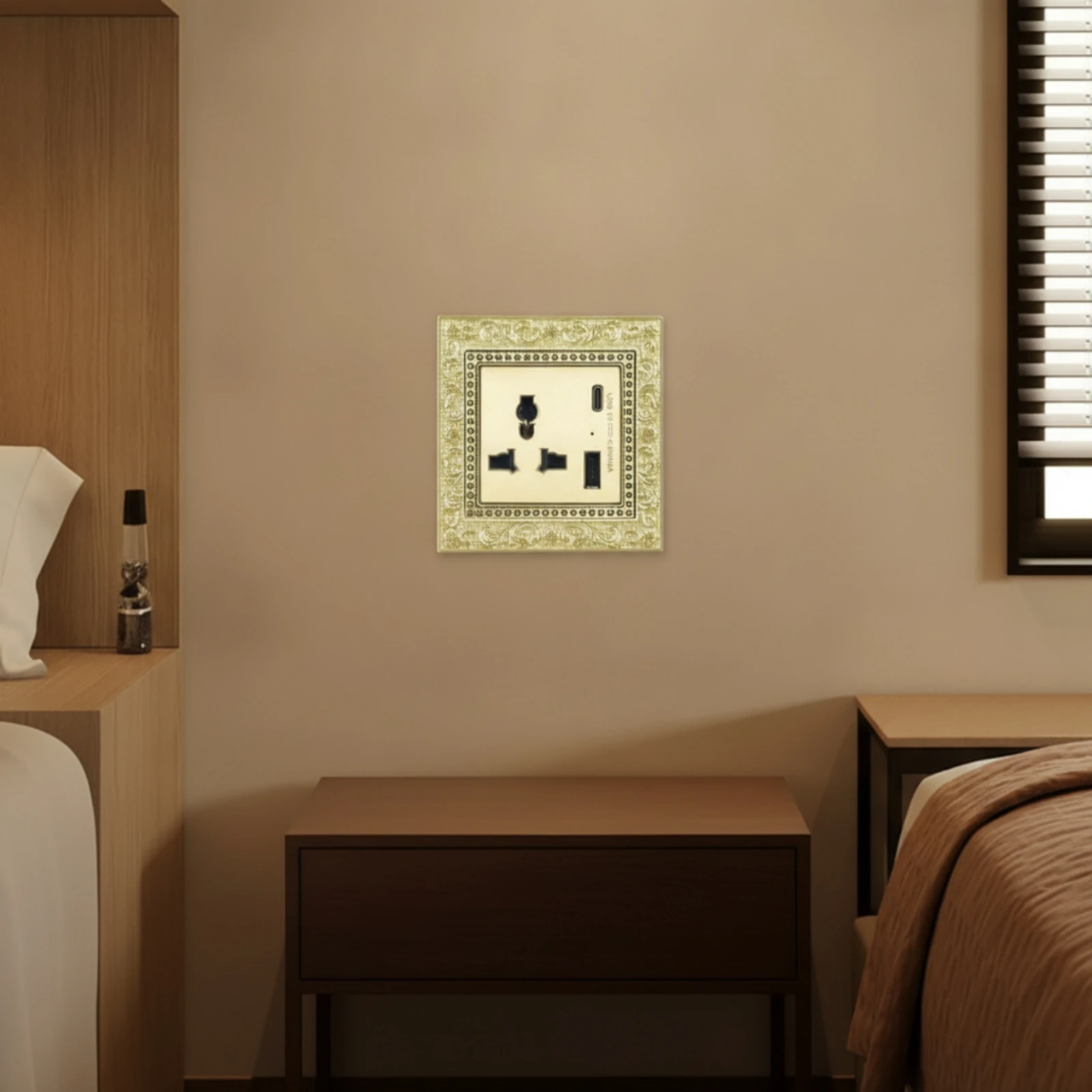 Socket with Faceplate Ornate Outlet Panel Hardware Embossed for Living Room, Bedroom