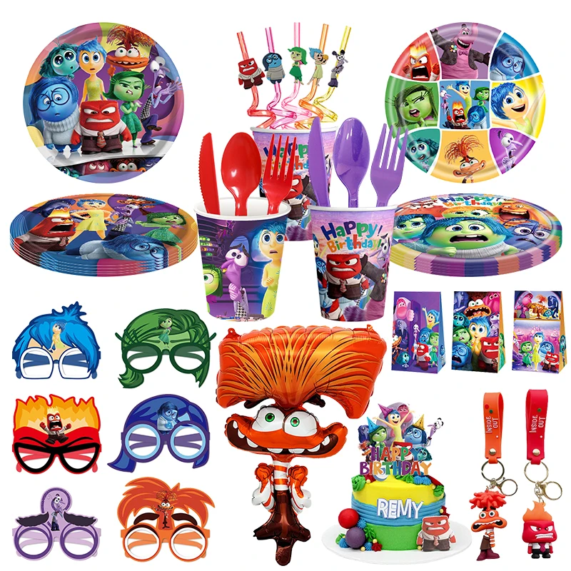 Disney Inside Out Birthday Party Decorations Balloons Plates Cups Masks Anxiety Keychains Inside Out 2 Birthday Party Supplies