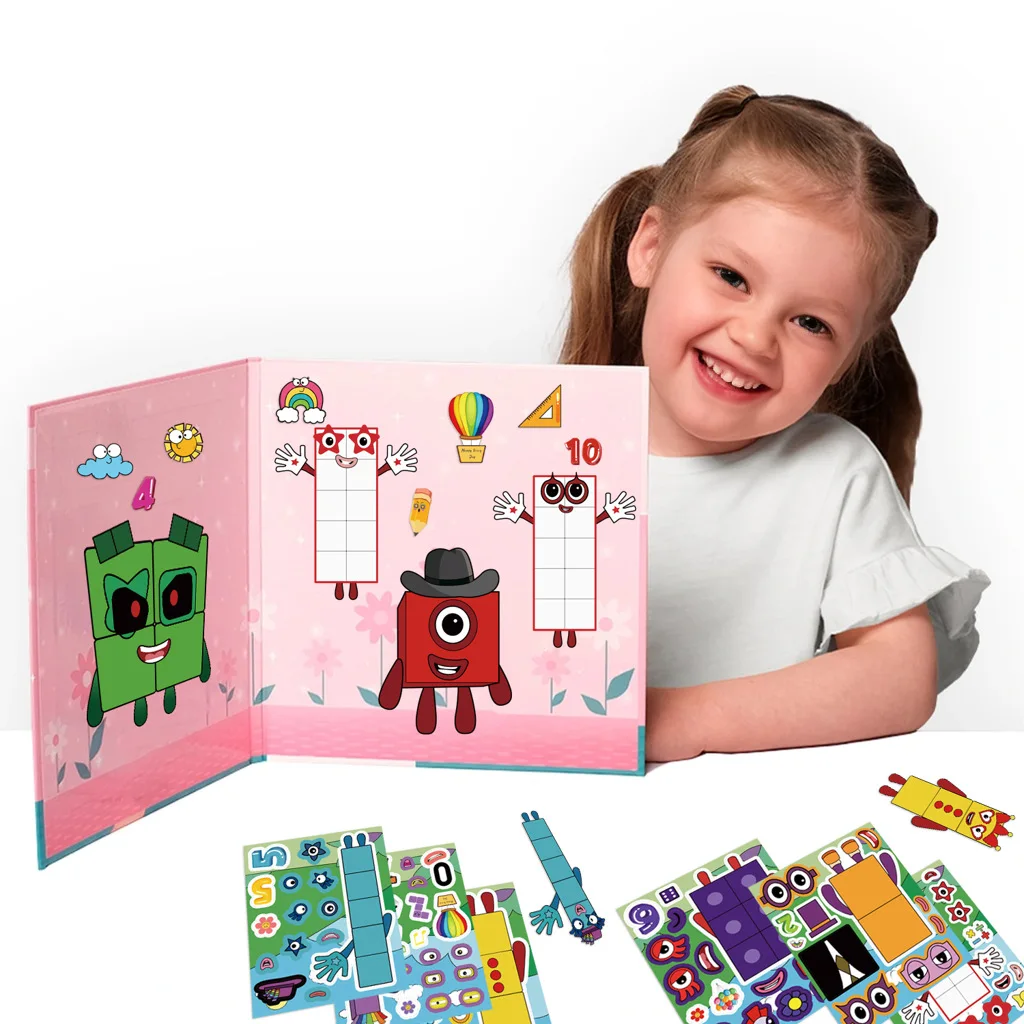 8/16/24 SHEETS Digital Building Blocks Cute Puzzle Stickers Cartoon Building Blocks Children Stationery Decor DIY Face Stickers