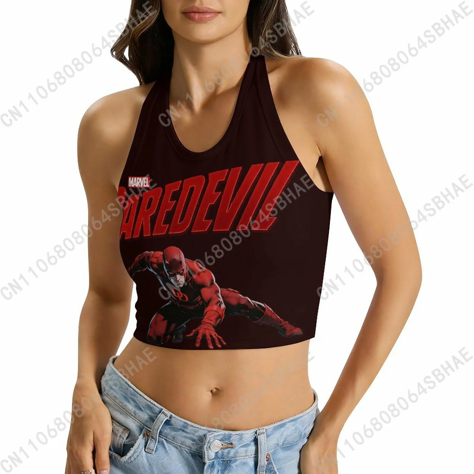 

Marvel Daredevil Custom Photo Women's Halter Top Personalized Picture Tie Back Cami Upload Your Gift Wife Girlfriend Cosplay