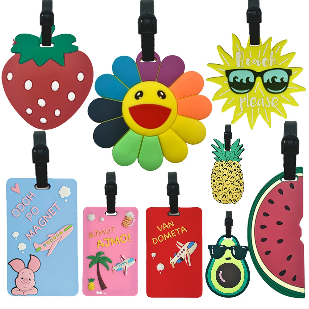 

Soft Silicone Luggage Tag with Cartoon Fruit/Sun Patterns: Luggage ID Address Bracket, Cute Travel Accessory
