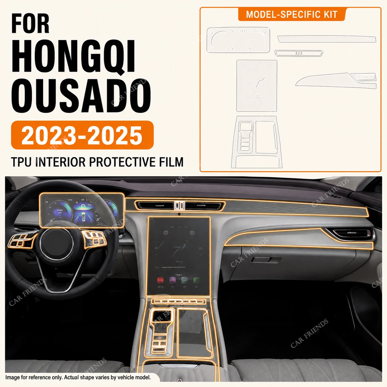 For FAW Hongqi OUSADO H5 2023-2025 Anti-scratch Pre-cut Transparent TPU Interior Protective Film for Navigation Screen Gearbox