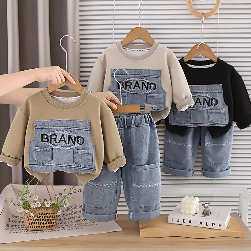 Boys Clothes Sets Spring Autumn Children Sweatshirts Tops Denim Pants 2pcs Casual Jeans Suit For Baby Tracksuits Kids Outfits 5Y