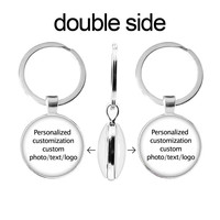 Custom Personalized Double Side Pendant Keychain Baby Photo Text Logo Glass Cabochon One Side Keychain Family Anniversary Gift