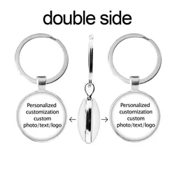 Custom Personalized Double Side Pendant Keychain Baby Photo Text Logo Glass Cabochon One Side Keychain Family Anniversary Gift