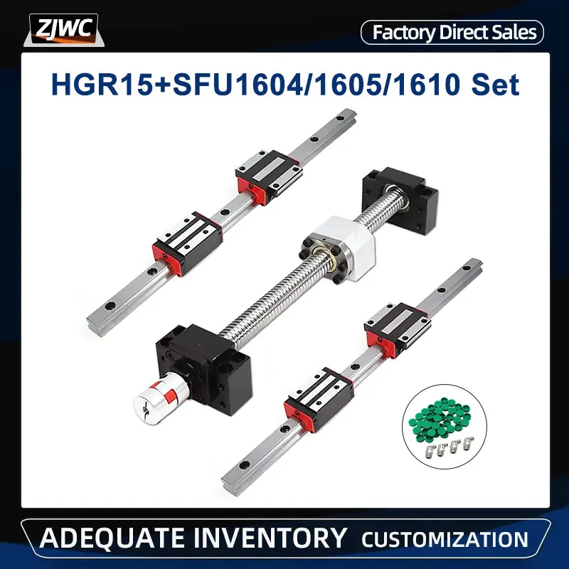 

2PCS HGR15 Linear Guides Rail+4PC HGH15CA Sliders Carriage+1PC SFU1605 BallScrew+BKBF12 End Support+Coupling+Nut Housing CNC Set