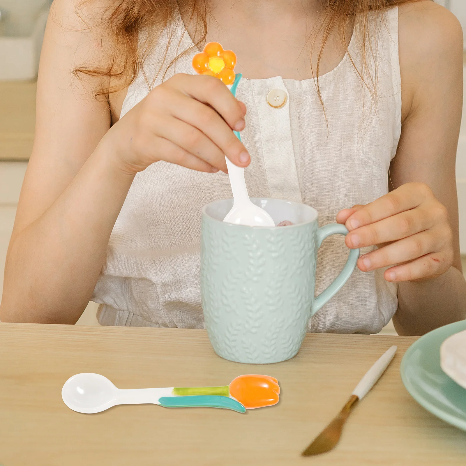 

2 Pcs Compact Mixing Spoon Spoons Tulip Shaped Food Lovely Rice Coffee Accessory
