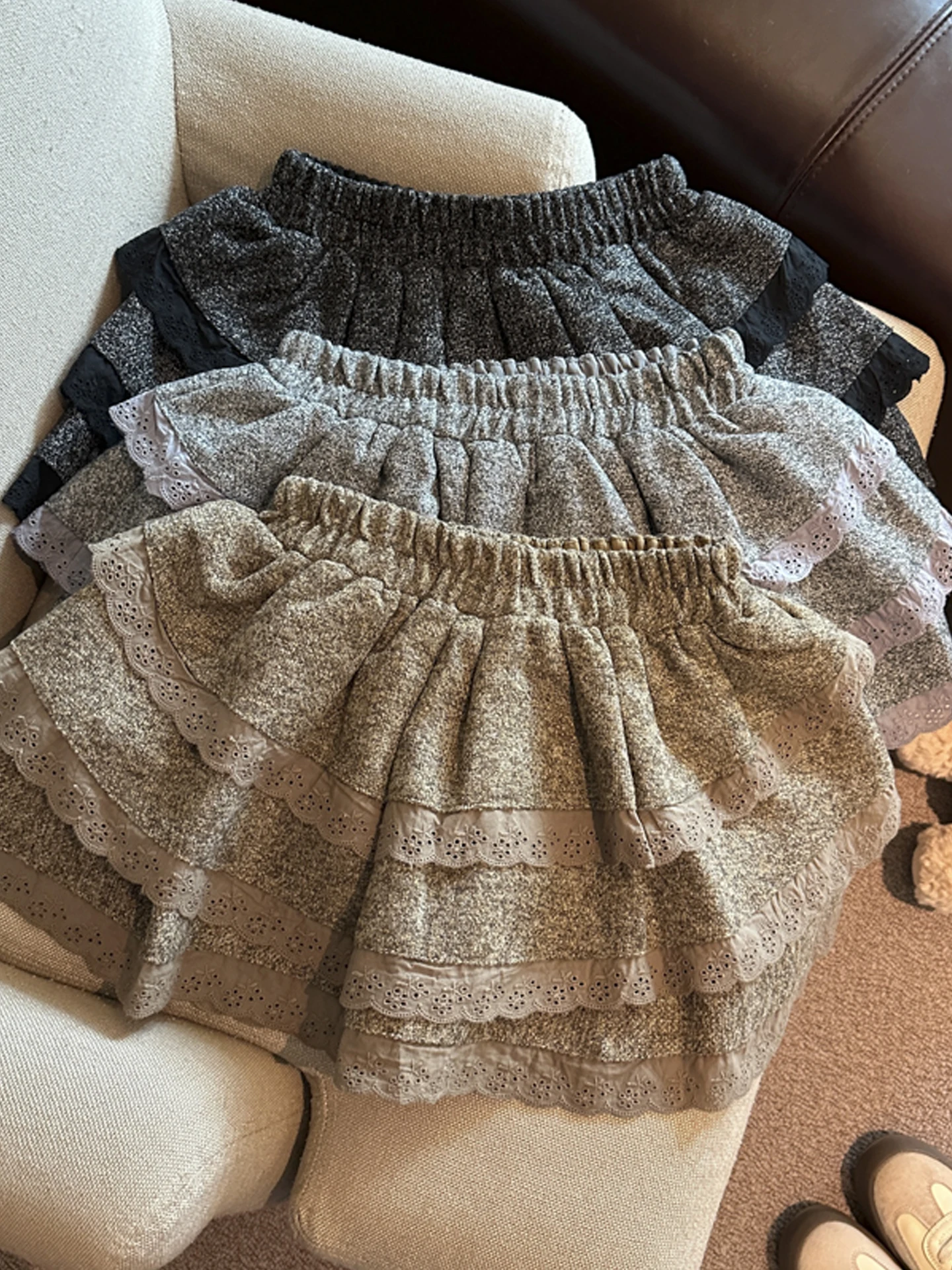 

High Waist A-Line Skirt with Lace Patchwork Design Korean Sle Commute Casual f-length Skirts for Women