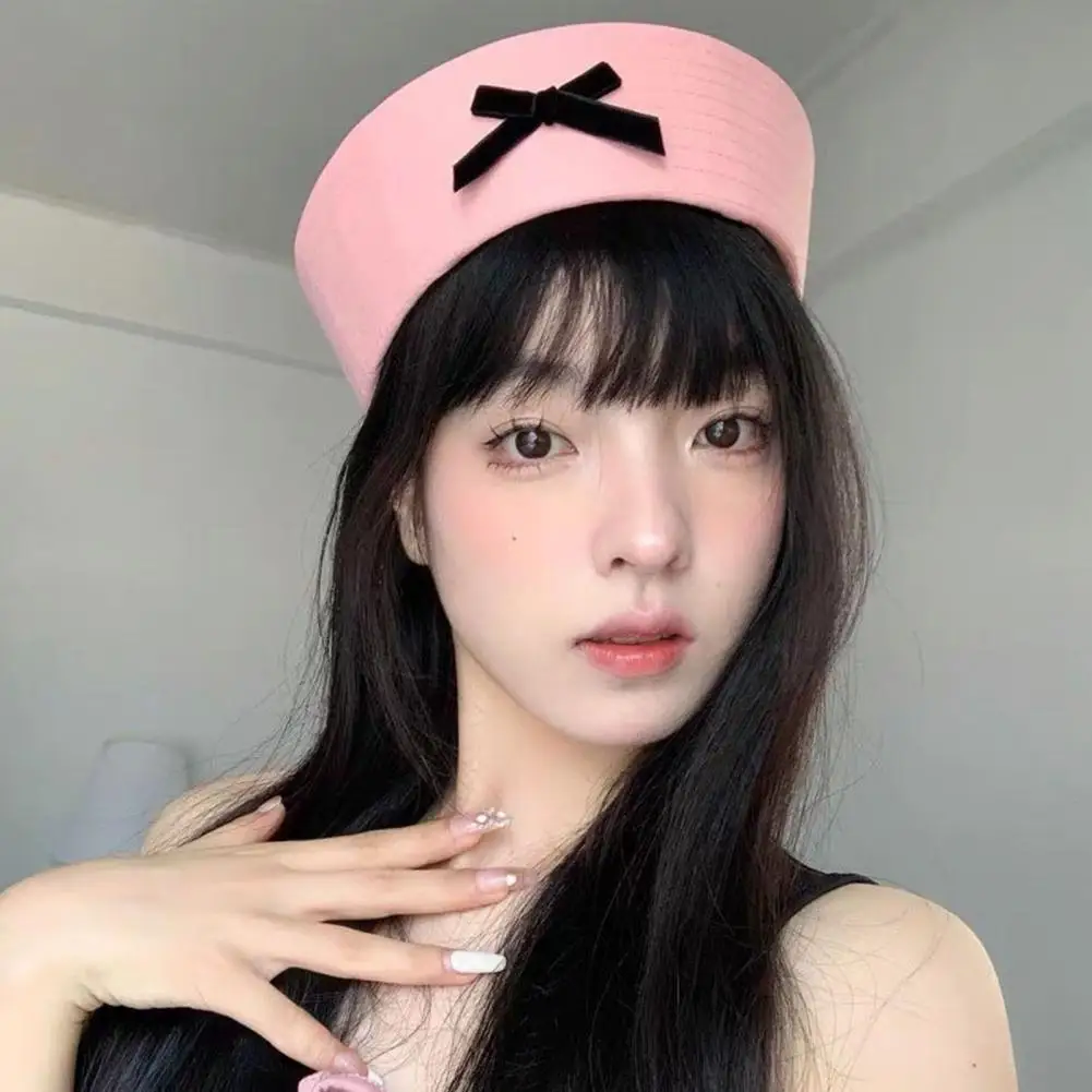 Bow Hat Sweet Girl Party Sailor Hat with Bow Decor Lightweight Washable Navy Cap for Cosplay Jk Beret Dome Style Navy Hat