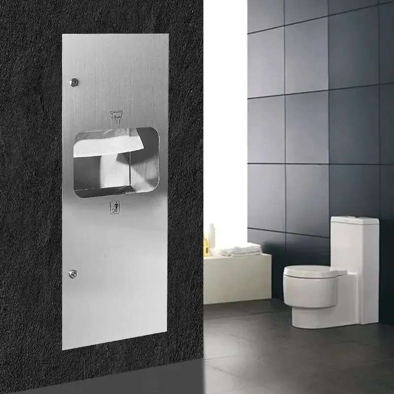 304 stainless steel two-in-one hand wipe carton with trash can, concealed embedded in wall wipe tissue box rack pumping carton