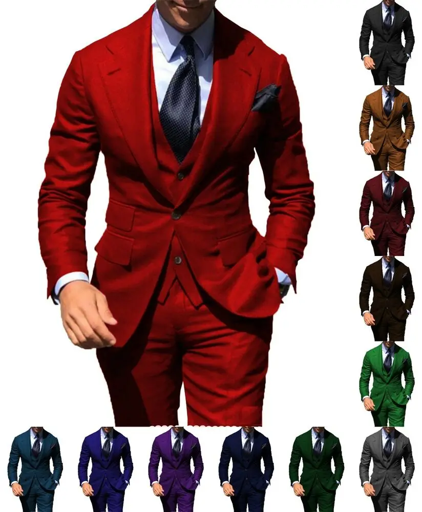 

Classic Mens 3PCS Suits Tuxedo Wedding Blazer Prom Wool Groomsman Work