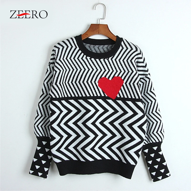 Fall Winter Women Christmas Sweaters Geometric Hearts Pattern Long Sleeve Knitwear Tops Lovely Pullovers Knitted Sweater Tops