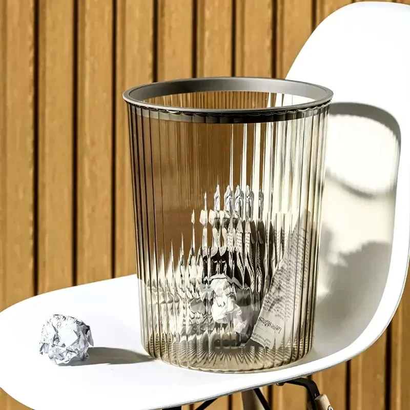 Household Luxury Garbage Bin Large Living Room INS Wind Pressure Ring PET Transparent Garbage Bin Office Simple Paper Basket