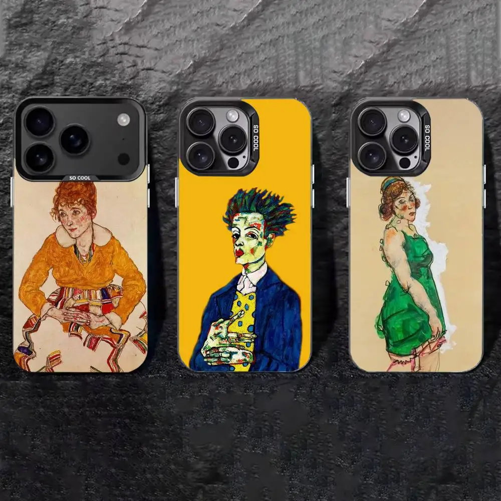 

E-Egon S-Schiele Phone Case For iPhone 17,16,15,14,13,12,11 Plus,Pro Max,XS,Colored silver phone case