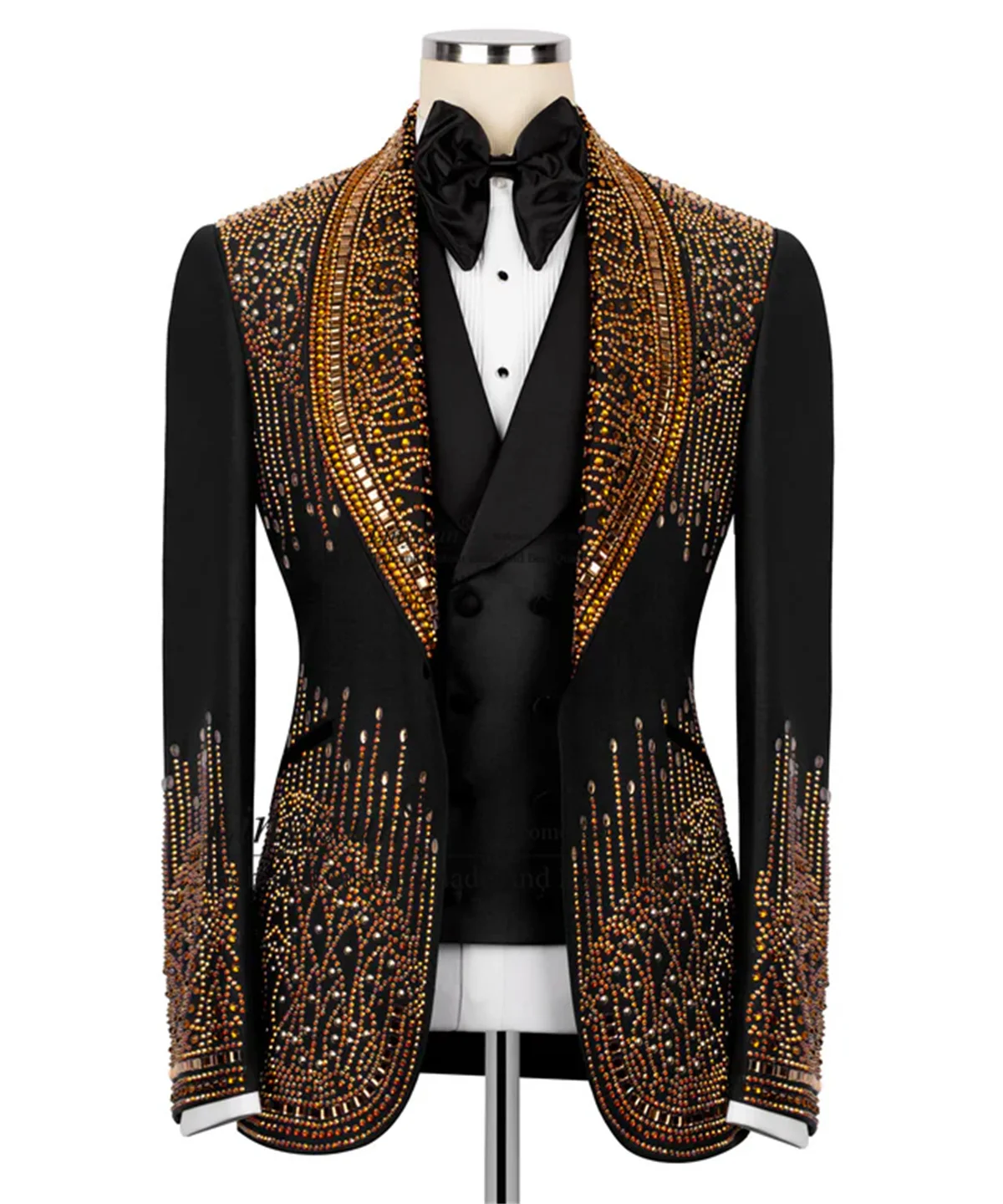 

Luxury Metal Embellished Tuxedos Men Suits 3 Pieces Sets Male Party Prom Blazers Customized Wedding Groom Slim Fit Ropa Hombre