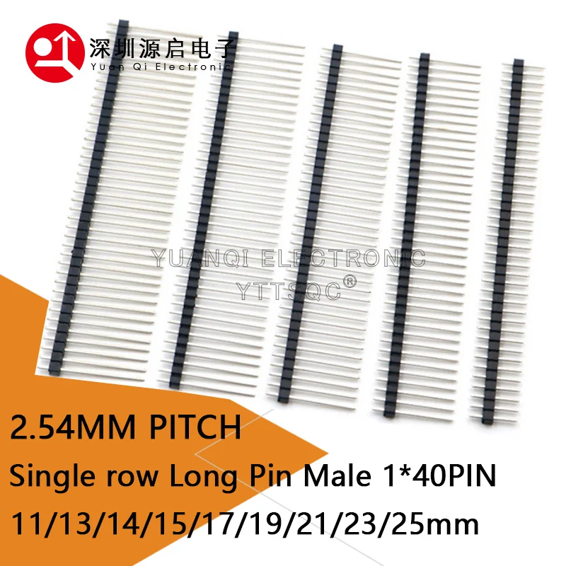 10PCS 1X40 Pin Single Row MALE 2.54MM PITCH 11MM/13MM/14MM/15MM/17MM/19MM/21MM/23MM/25MM LONG PIN Header Connector Strip 1X40Pin