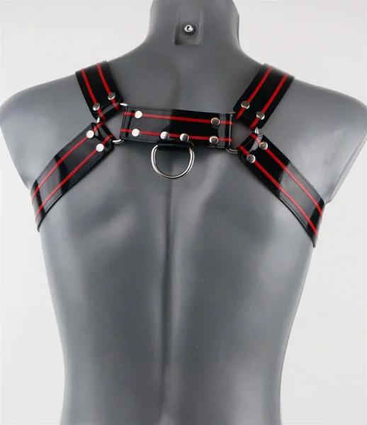 

Резиновые мужские черные латексные ремни с красными полосками, металлическими заклепками и уплотнительным кольцом, модный аксессуар в готическом стиле