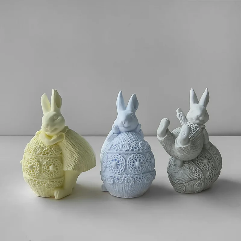 3D Easter Bunny Egg Mold DIY Aroma Candle Plaster Ornaments Molds Epoxy Resin Rabbit Silicone Mold