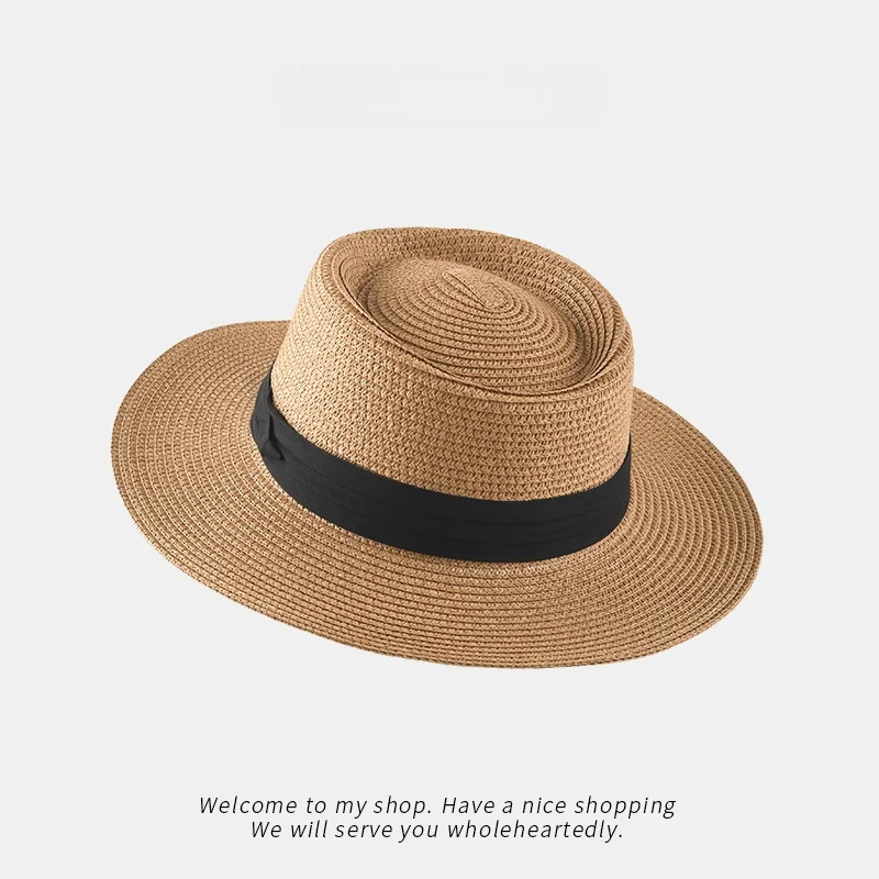 women's-summer-outdoor-beach-sandal-hat-wide-brim-flat-top-straw-hat-sunshade-sun-protection-casual-style-travel-cap