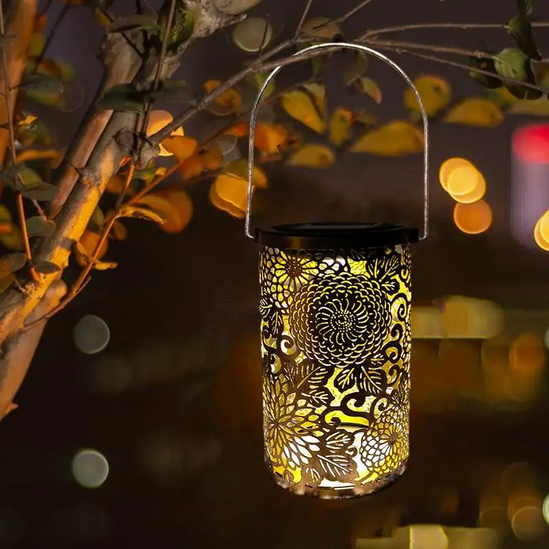 Outdoor Table Lantern Sunflower Bottom Butterfly Landscape Light Cylindrical Metal Waterproof Solar Powered Tree Light Park