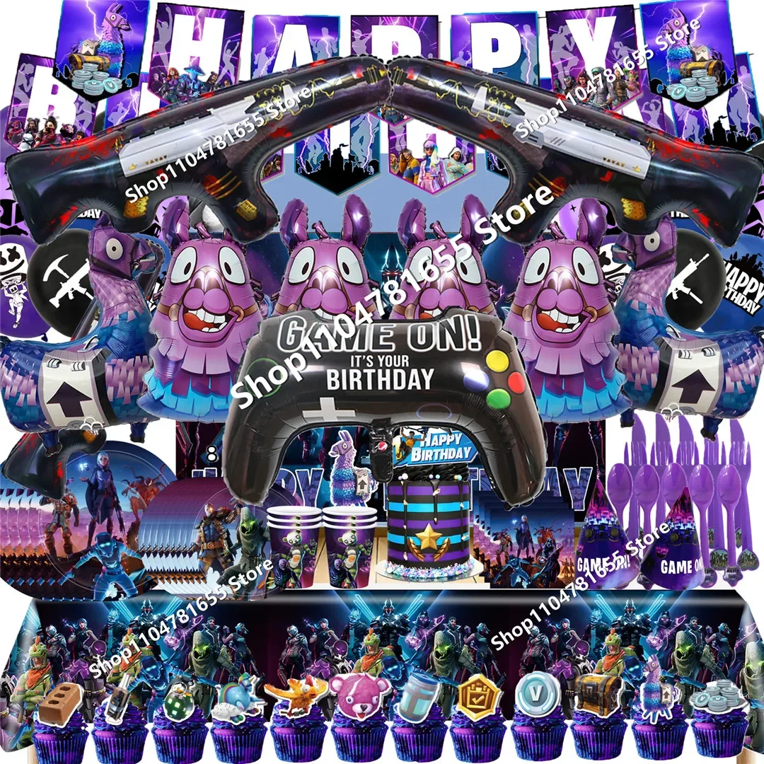 Fortnite, украшения для дня рождения, вечеринки, 6-летние детские чашки, воздушные шары, фигурки аниме, одноразовые наборы посуды, подарок