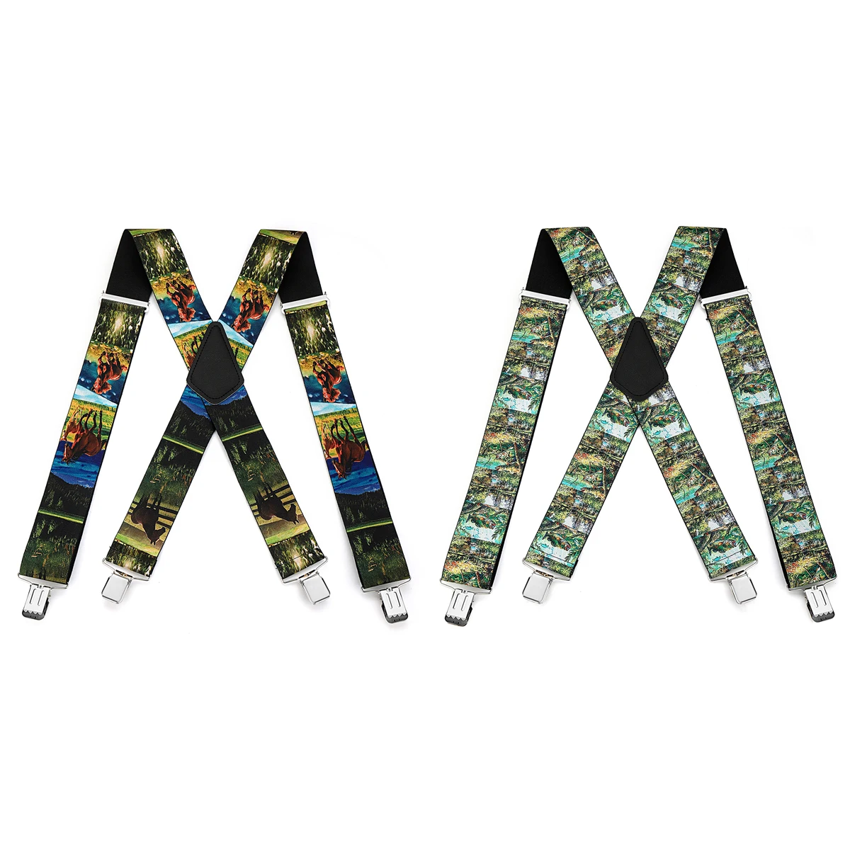 Printed Camouflage Suspenders with Animal Patterns, Adjustable and Non-Slip