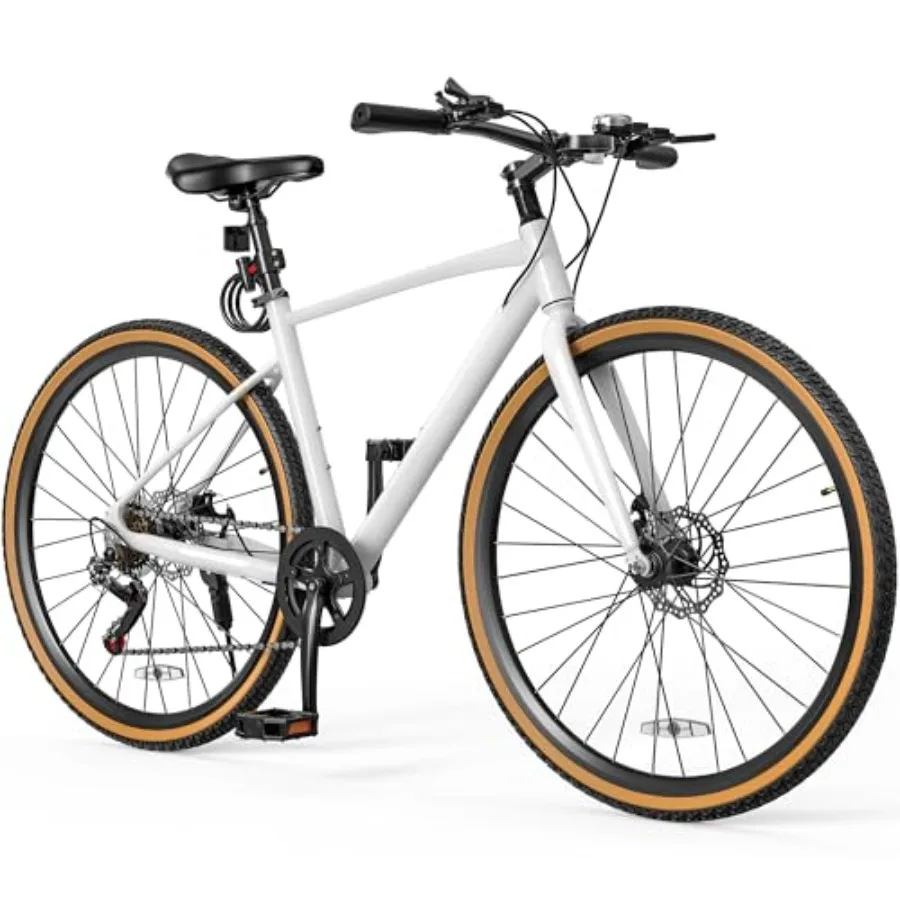 

700C road bike for commuting, aluminum frame, black, lightweight and dual disc brake