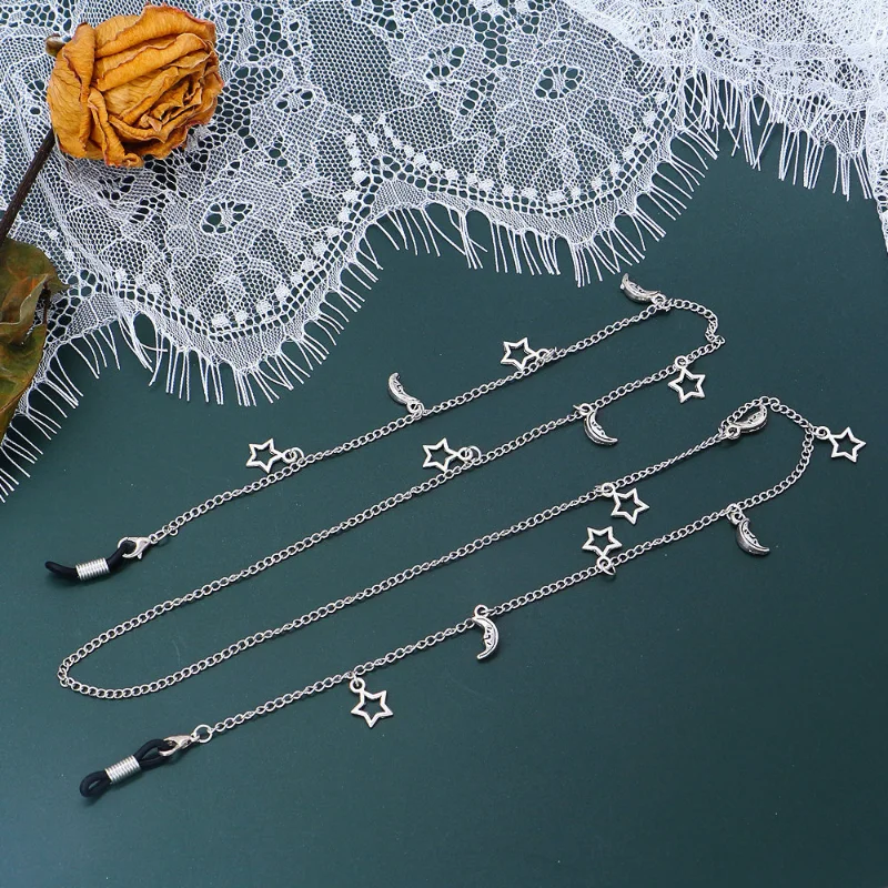 2023 Fashion Rose Gold Glasses Chain Sunglasses Necklace Mask Lanyard Simple Hollow Star Moon Eyewear Chain Jewelry for Women