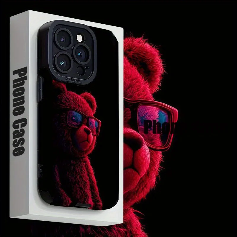 For Samsung S25 Red Fuzzy Bear with Glasses Cool Stylish Art Soft TPU Protective For Galaxy S25/S24/S23/S22 and A Series Models