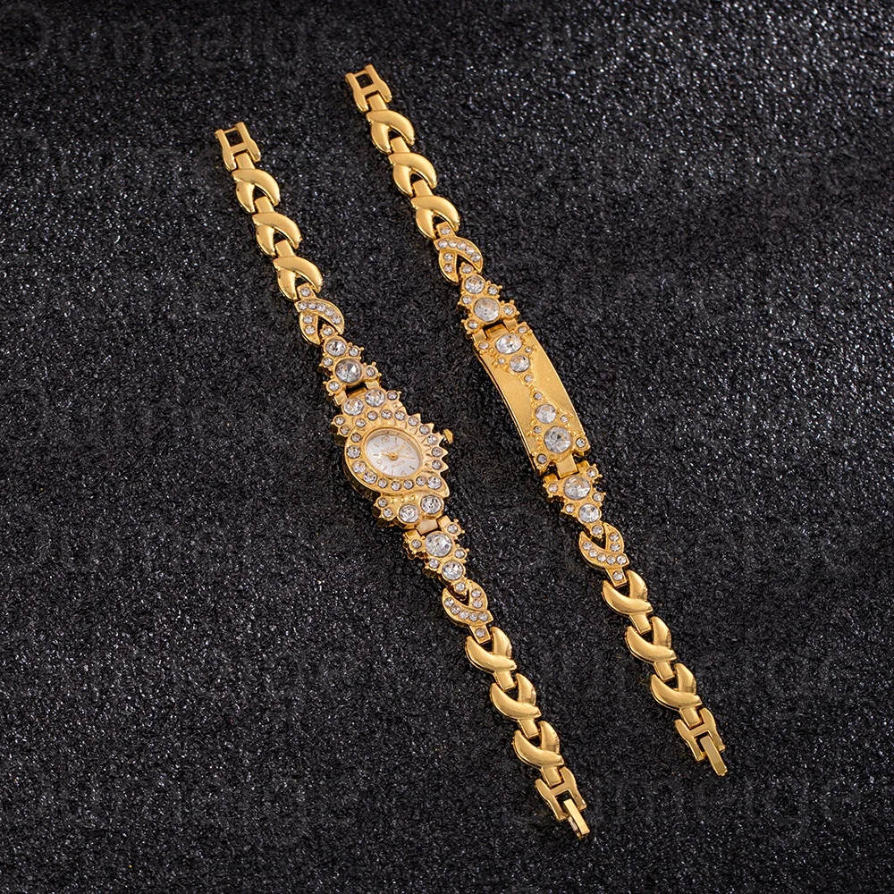 2pcs Top Brand Luxury Women Bracelet Watch Full Diamond Quartz Watches Woman Elegant Ladies Watch Female Clock relogio feminino