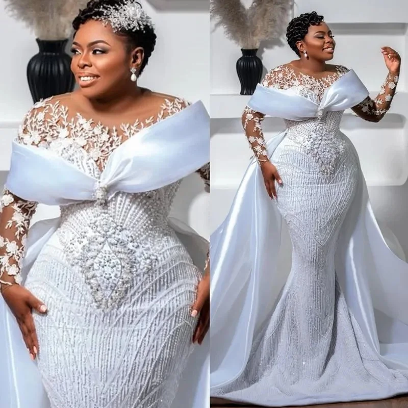 

Свадебное платье цвета слоновой кости по индивидуальному заказу, 2026, расшитое бисером, кристаллами и жемчугом, с прозрачным вырезом, кружевные свадебные платья, съемные платья