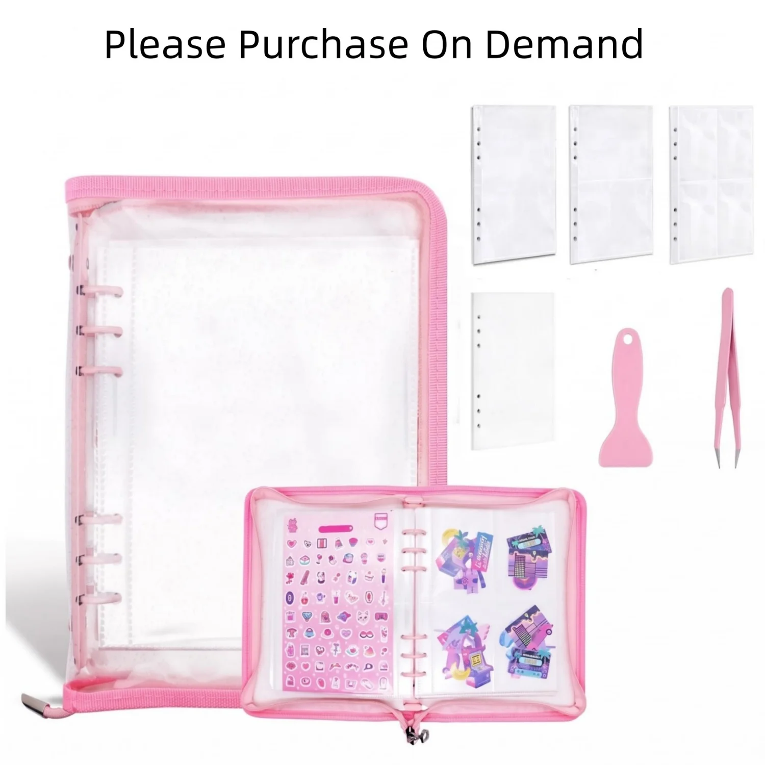 A5 Sticker Organizer Binder 6 Ring Collection Book with Multiple Sheets Double-Sided Loose Leaf and Release Paper with Gadget