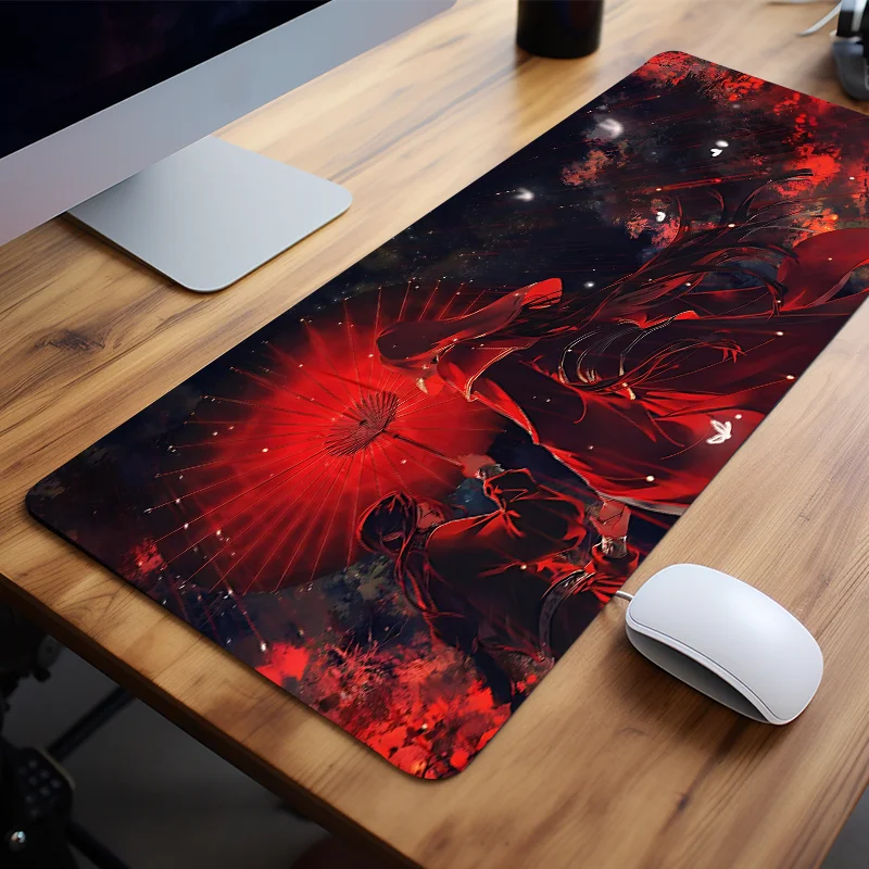 Romantic Red Umbrella Mouse Pad Artistic Anime Scene Large Desk Pad Natural Rubber Anti-Slip Office Desk Pad Gift for Friend