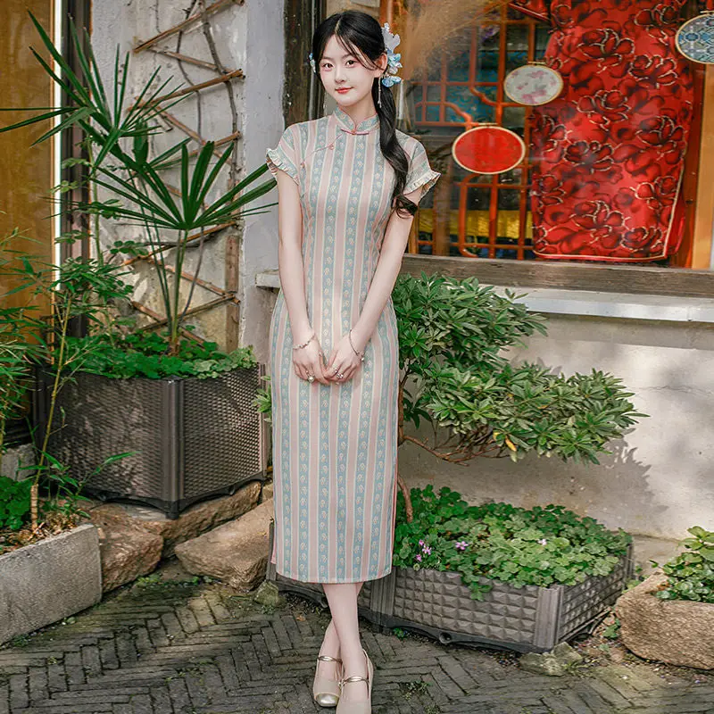 

Striped New Chinese Suzhou Changqipao Improvement 2026 New Women's Premium Daily Qipao
