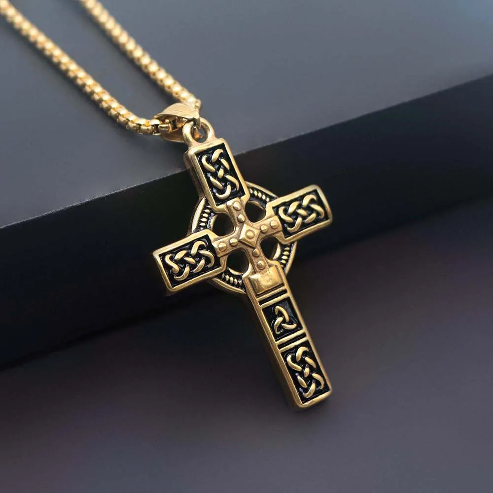 Collier Homme Medieval Stainless Steel Man Necklace Male Celtic Knot Cross Necklace for Men Viking Accessories Collar Hombre