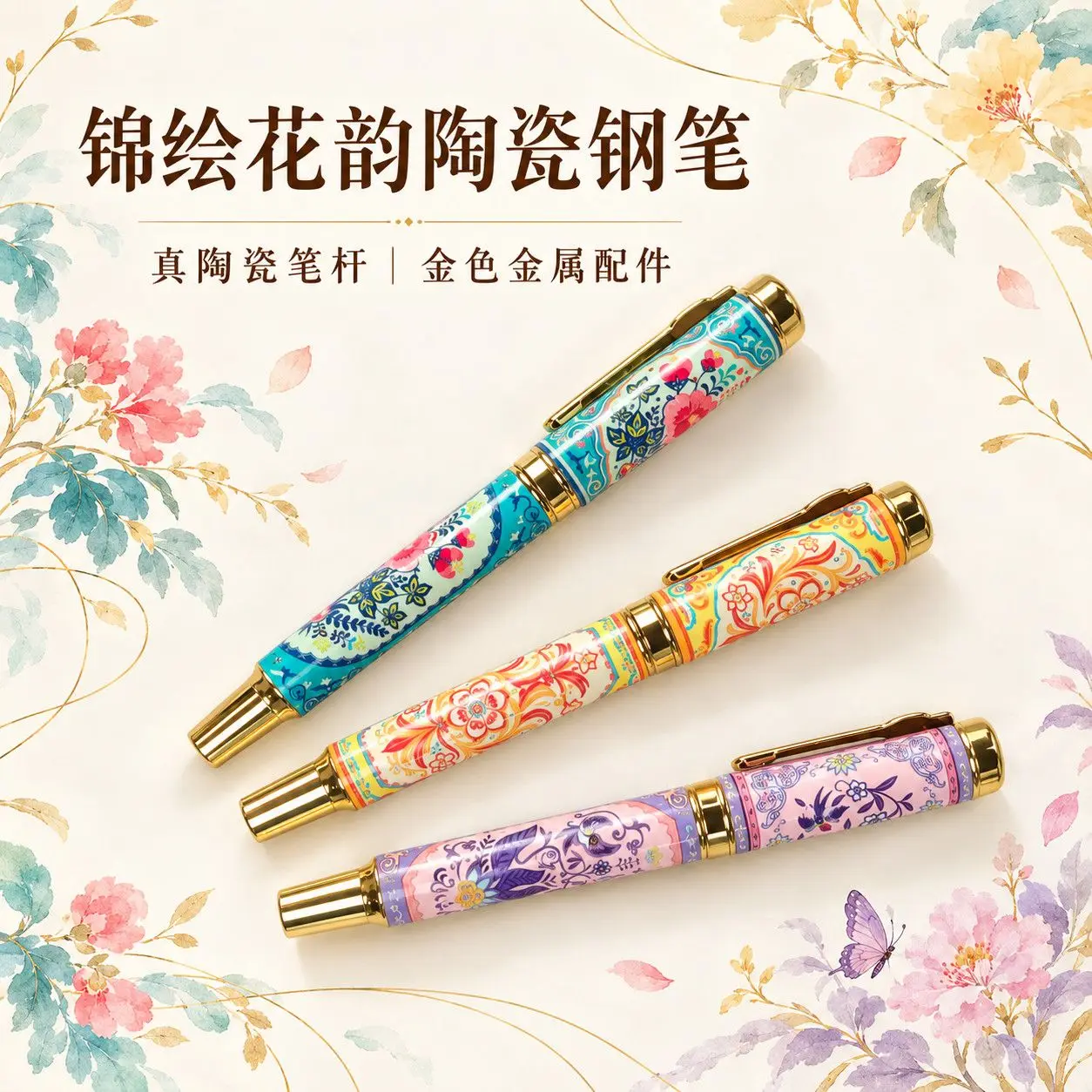 Jingdezhen Ceramic Fountain Pen, Featuring Exquisite Floral Designs