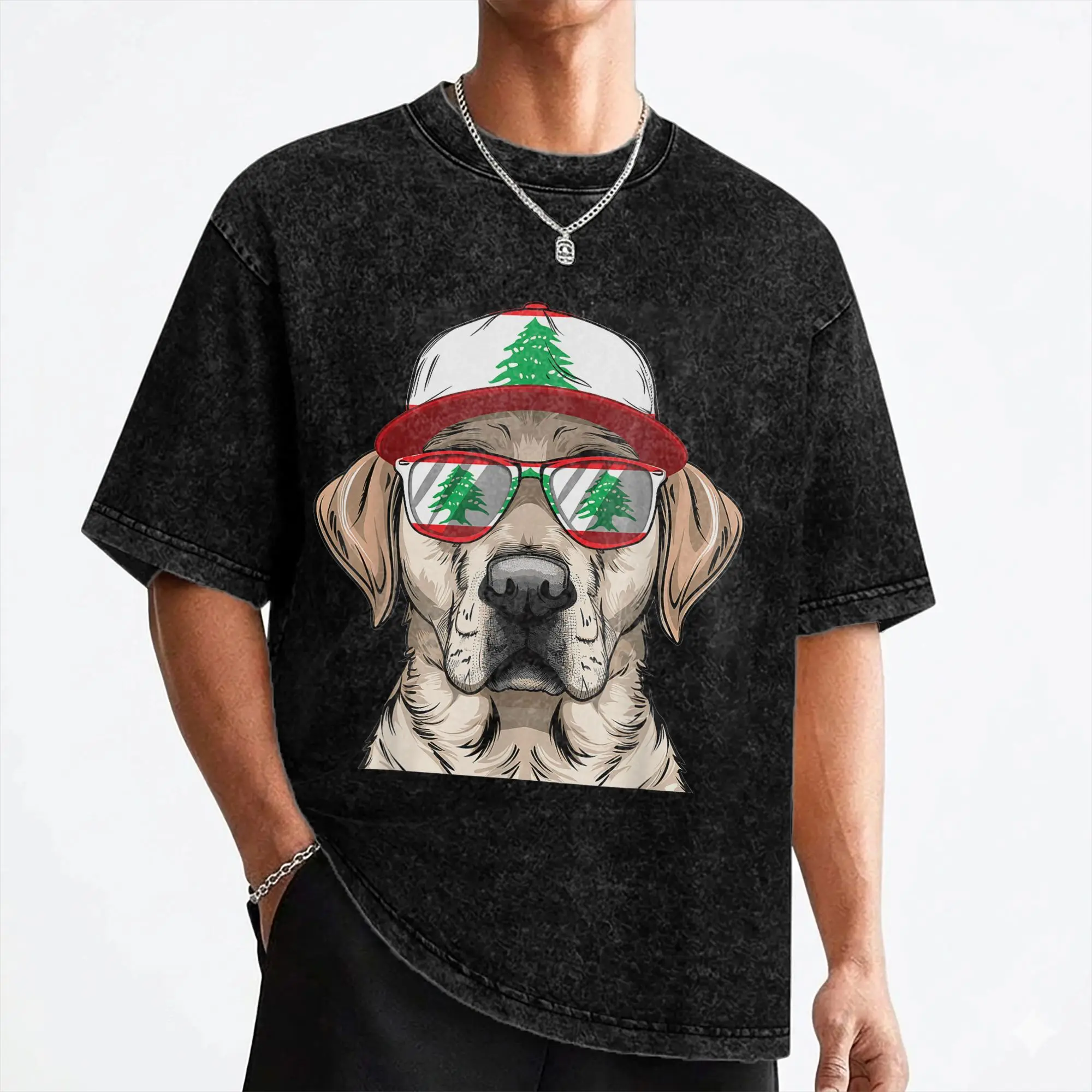 Lebanese Flag Dog Owner Souvenirs Products Dog Lebanon T Shirt Washed Short Sleeve T-Shirts  Vintage Men Women Streetwear Tees