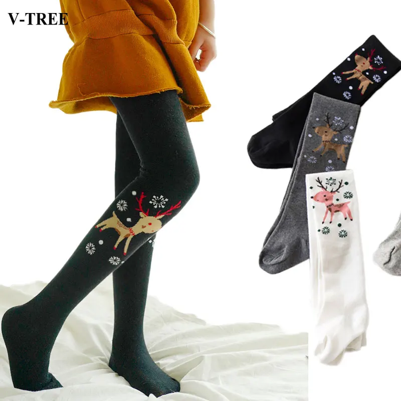 V-TREE Deer Baby Tights For Girls Cotton Elastic Girls Tights Christmas Girls Stockings Child Pantyhose 2-9 Year