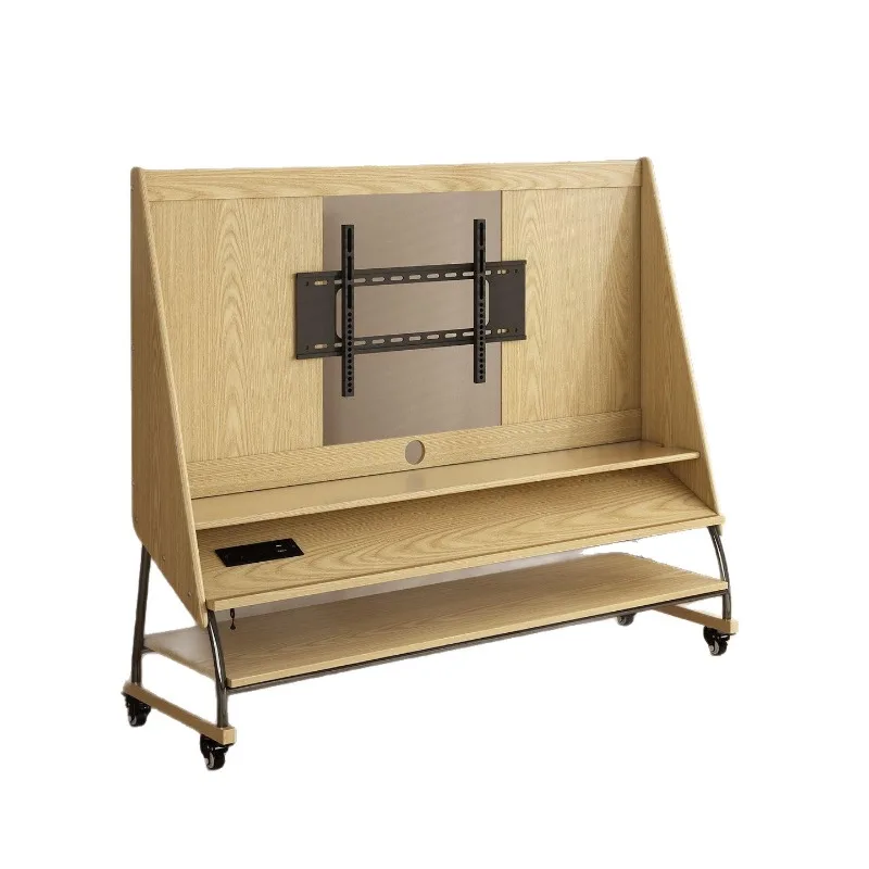 Solid wood removable TV cabinet, antique floor storage TV cabinet, small apartment living room with wheel TV bracket