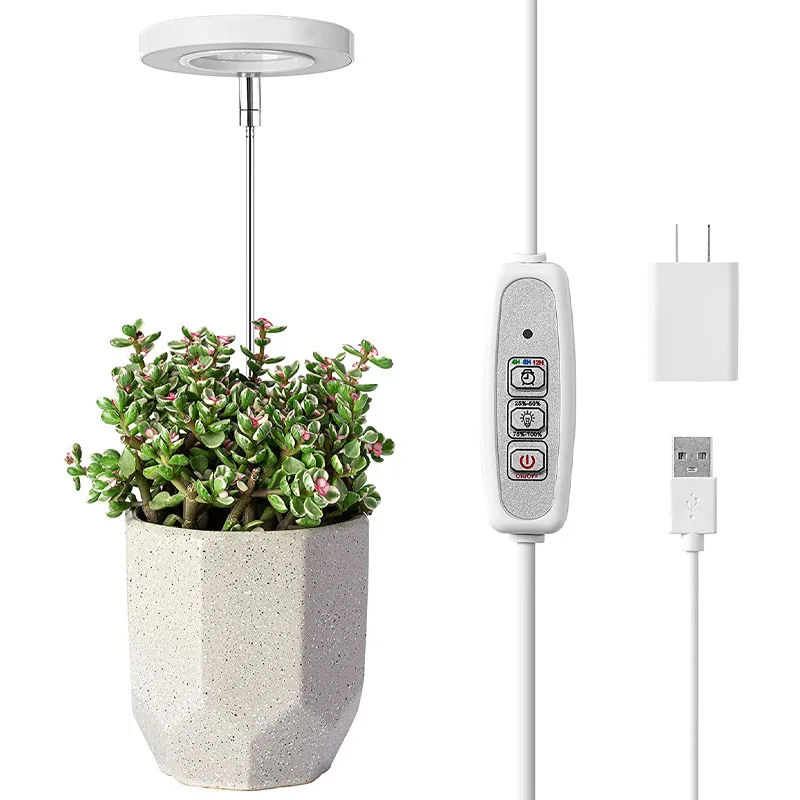 Timing Dimmable Angel Ring LED Supplement Light Retractable USB Grow Light Full Spectrum for Indoor Potted Plants