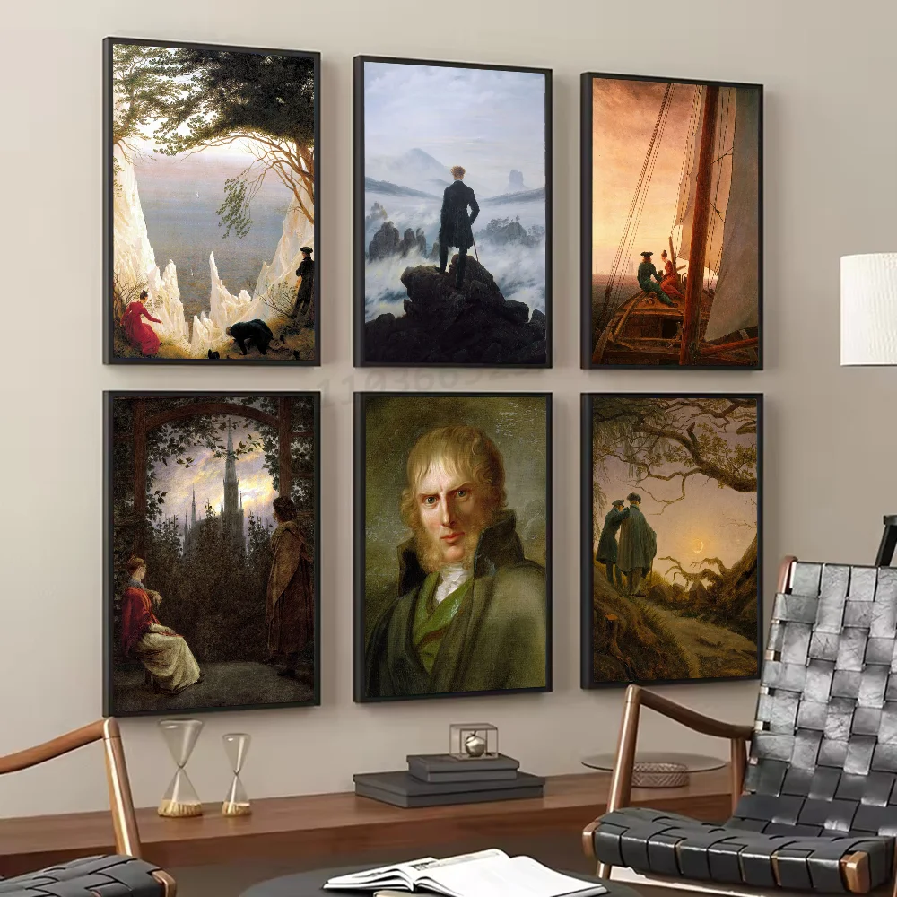 1pc Caspar David Friedrich 포스터 자기 접착 아트 방수 종이 스티커 커피 하우스 바 룸 벽 장식