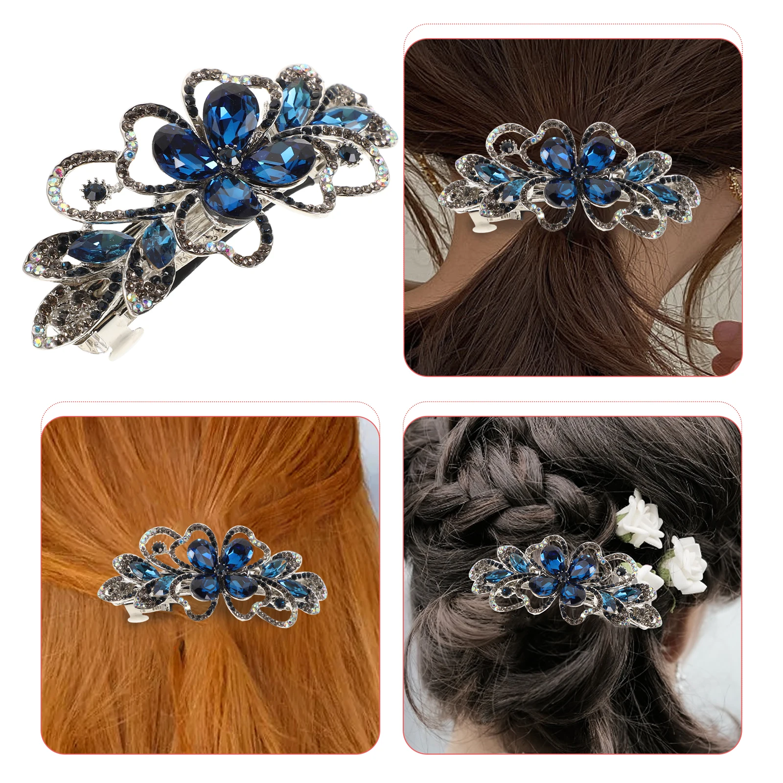 

Rhinestone Hair Clip Vintage Crystal Women Hairpin Durable Zinc Alloy Non-Slip Spring Barrette Fashion Hair Decoration For