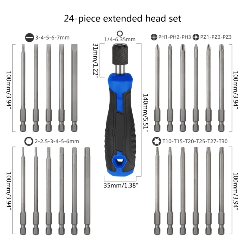 

24 in 1 Screwdriver Sets Electronics Screwdriver with 23 Bits Impact Screwdriver Repair Tool for Computer