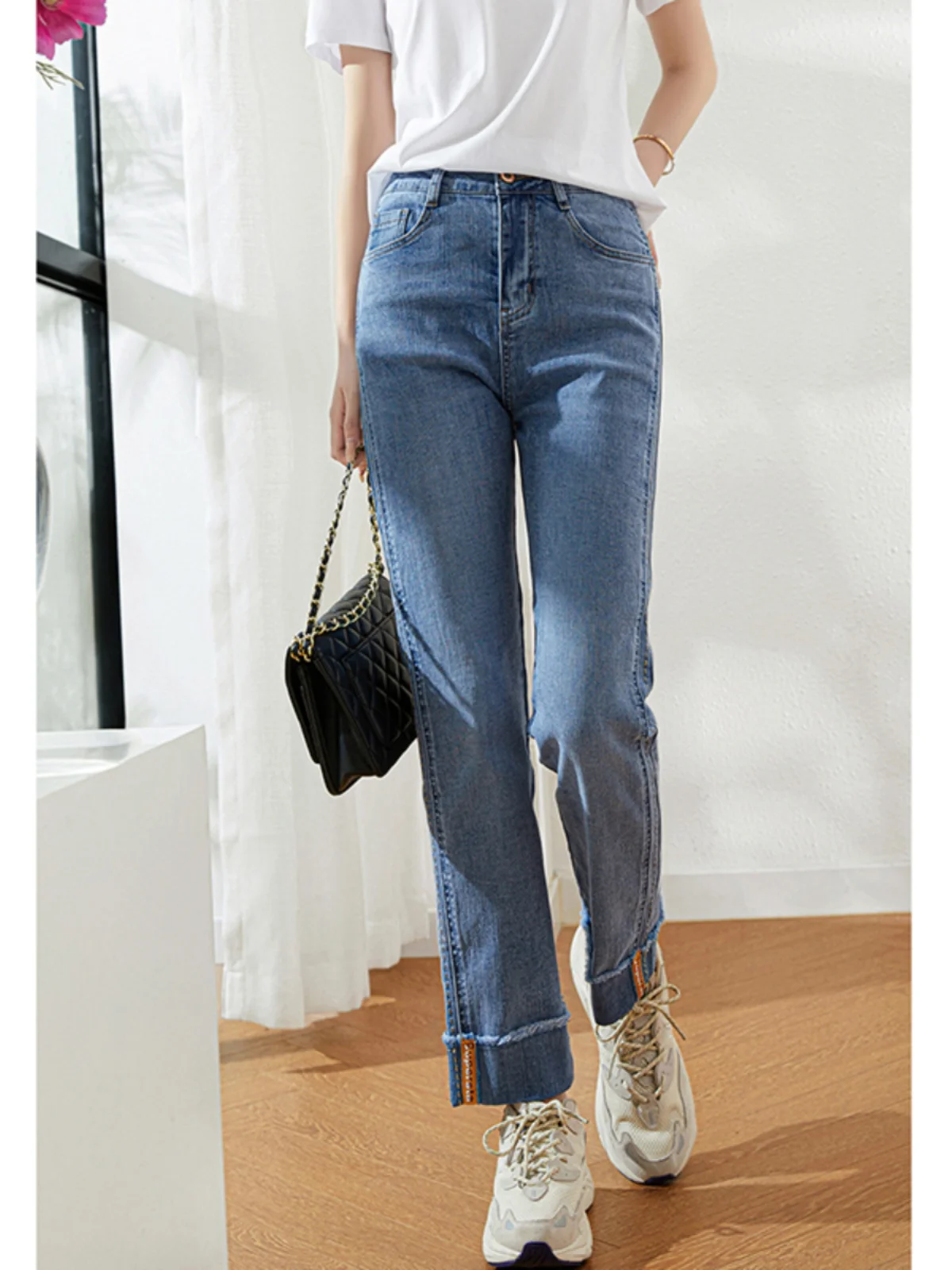 

High Waist Wide Leg Blue Jeans Women's Spring 2025 New Sle Slim Straight Waed Denim Pants Faionable All-Match Cotton St...